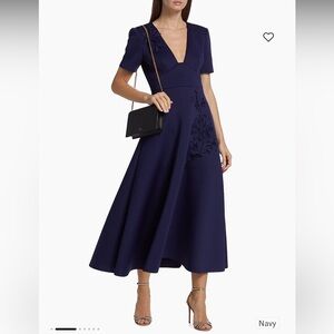 Badgley Mischka Navy Laser Cut Floral Fit and Flare Dress